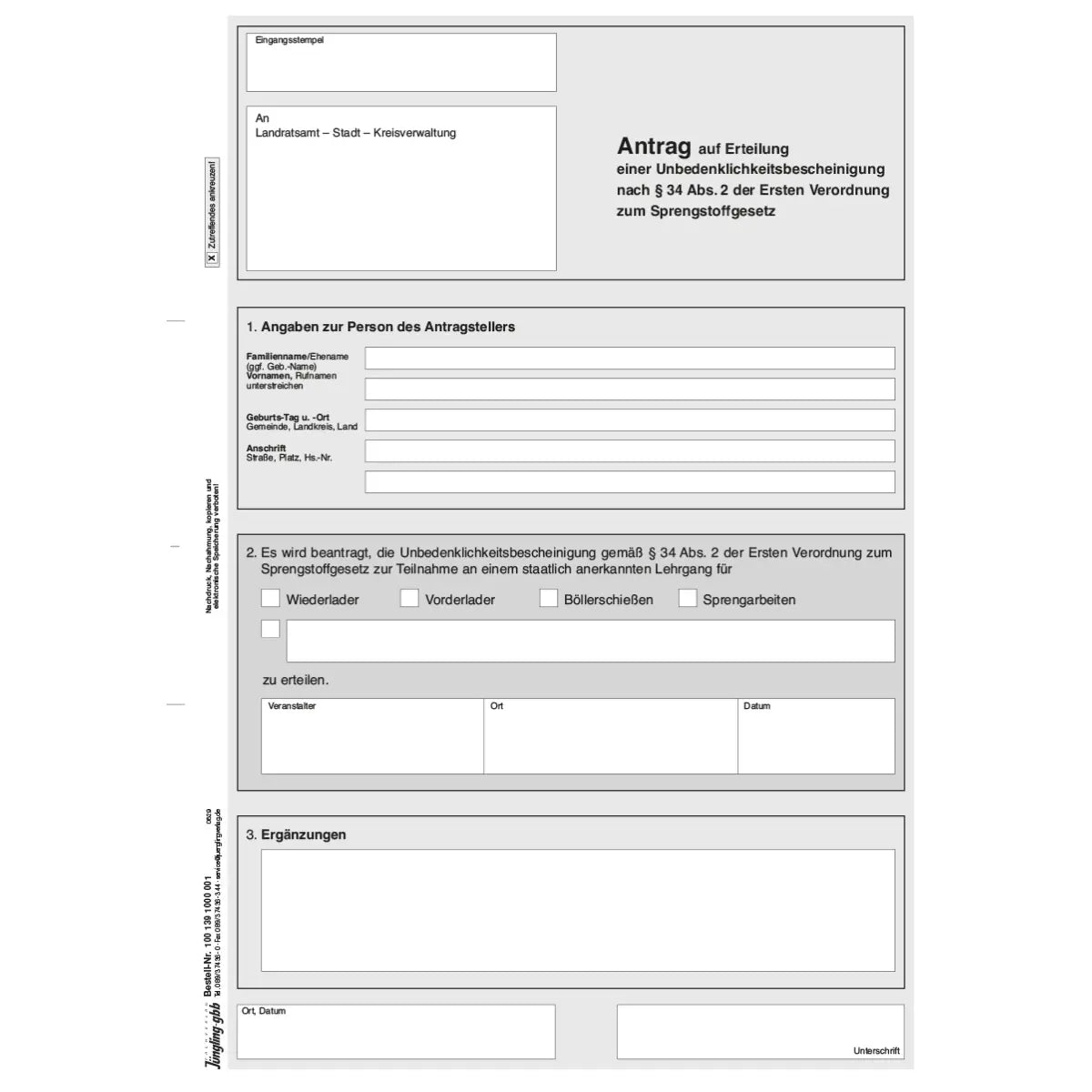 Grundstück Von Gemeinde Kaufen Antrag Unbedenklichkeitsbescheinigung SprengG kaufen 266110-003 | Kommondo