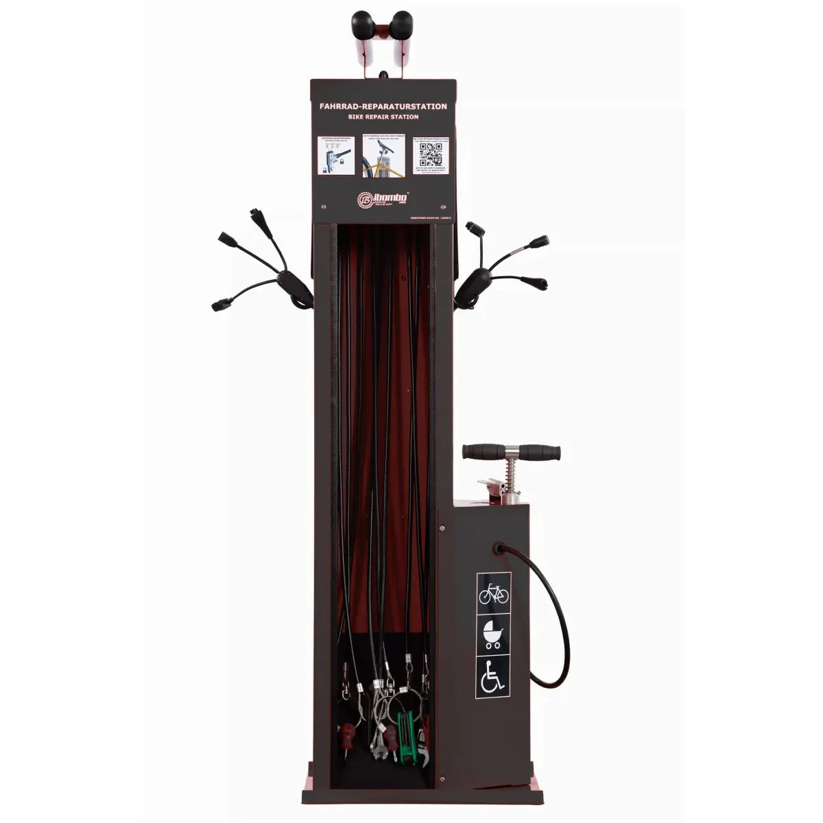 fahrrad reparaturstation kaufen Fahrrad-Reparaturstation mit Kabelset B, Edelstahl, pulverbeschichtet – Kommondo GmbH