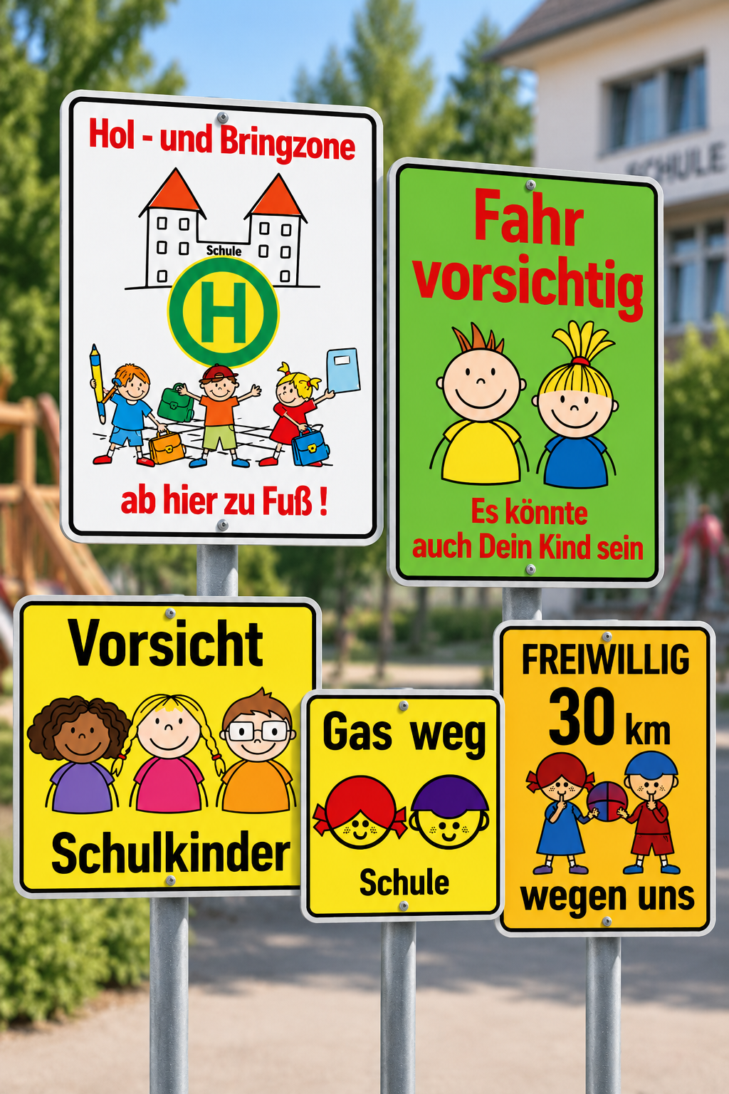 Schilder für Kindersicherheit – Spielplatz, Schulweg & Kindergarten