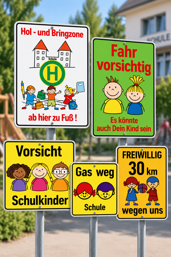 Schilder für Kindersicherheit – Spielplatz, Schulweg & Kindergarten