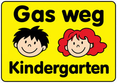 Kinderhinweisschild K10 Gas weg, Kindergarten
