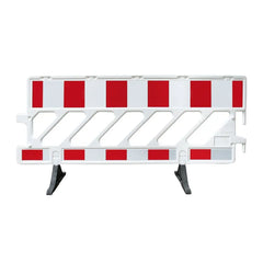 Mobile Kunststoff-Absperrschranke, 2000 x 1000 mm, weiß, 1seitig ,RA1