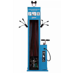 Fahrrad-Reparaturstation mit Kabelset C, verzinkter Stahl, thermoplast beschichtet in RAL 5015 (blau), Edelstahl-Pumpenkolben, metallverstärkter Schlauch und Pumpenkopf