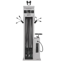 Fahrrad-Reparaturstation mit Kabelset C, verzinkter Stahl, thermoplast beschichtet in weiß, Edelstahl-Pumpenkolben, metallverstärkter Schlauch und Pumpenkopf