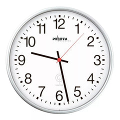 Funk-Wanduhr, Durchm. 250 mm, Kunststoffgehäuse silber, Ziffernblatt weiß, arabische Ziffern