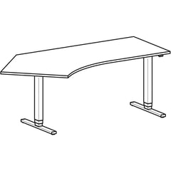 PC-Schreibtisch, elektr. höhenverstellbar, BxTxH 2166x800/1130x650-1250 mm, links, Melamin-Platte 25 mm, ahorn/silber