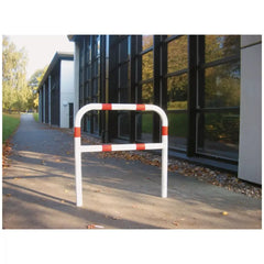 Abweisebügel aus Stahlrohr Ø 48 x 2,5 mm, verzinkt, rot-weiß, Breite 1 m