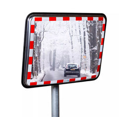 Verkehrsspiegel aus Edelstahl, vereisungsfrei, H 600 x B 800 mm, mit Kunststoffrahmen
