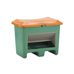 Streugutbehälter Plus3 aus GFK mit Untenentnahme und Staplertaschen, 200 Liter, orange-grün