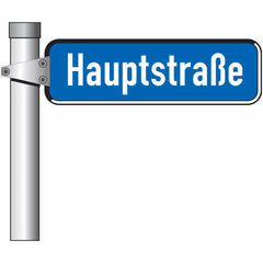 Straßennamensschild mit C-Profilrahmen, blau, 200x800, RA2, Schrift beidseitig in weiß