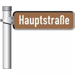 Straßennamensschild mit C-Profilrahmen, braun, 200x800, RA2, Schrift beidseitig in weiß
