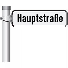 Straßennamensschild mit C-Profilrahmen, weiß, 200x800, RA2, Schrift beidseitig in schwarz