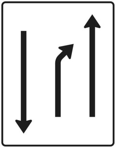 Verkehrszeichen532-20 Einengungstafel – mit Gegenverkehr – Einzug links, noch 1 Fahrstreifen und 1 Fahrstreifen in Gegenrichtung - 1600x1250 3 mm RA2 Astifol