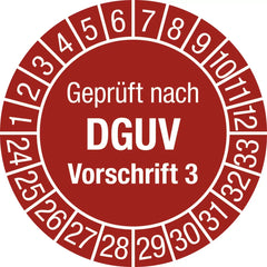 Prüfplakette Gepr. n. DGUV Vorsch.3, 2024-2033, Dokumentenfolie, Ø 20mm, 10St./Bo.