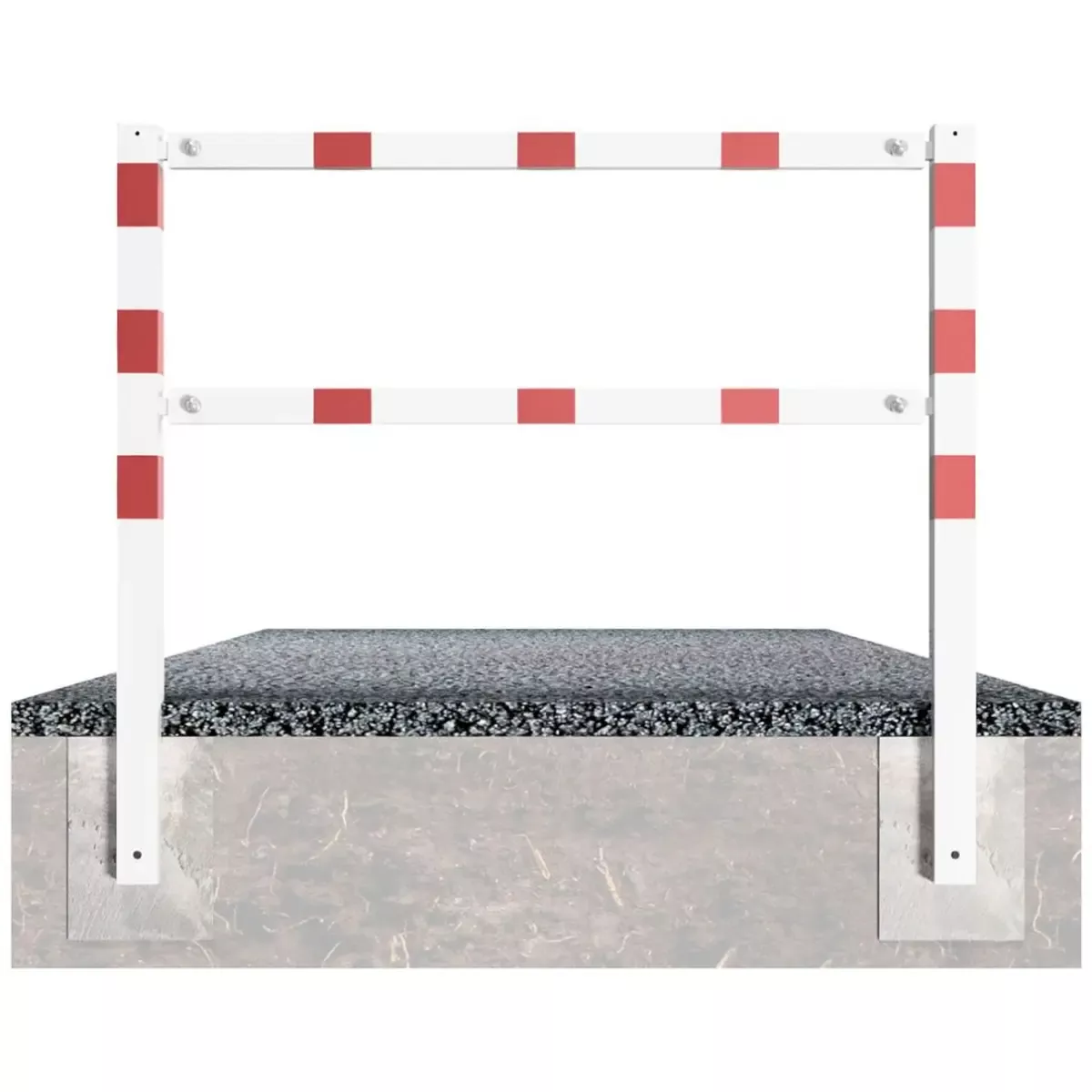 Wegesperren aus Vierkantrohr 70x70 mm mit Knieholm, Br.2000xH.900 mm, weiß - rot, zusammenschraubbar