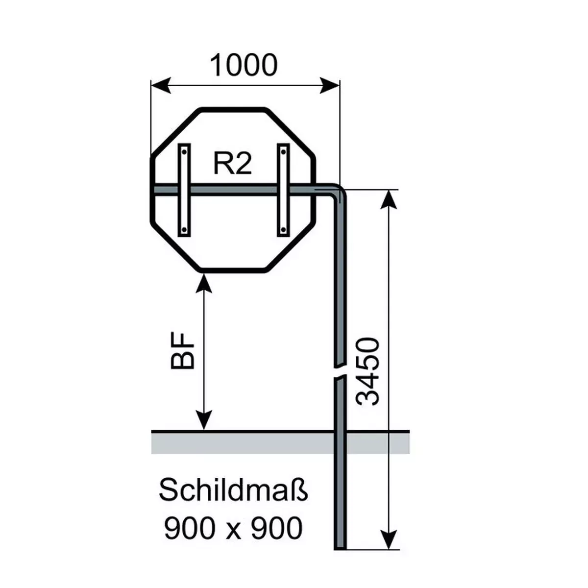 Ausleger-Rohrpfosten für Schildmaß 900x900 mm, Standrohr 3000x60,3/2,9 mm verzinkt