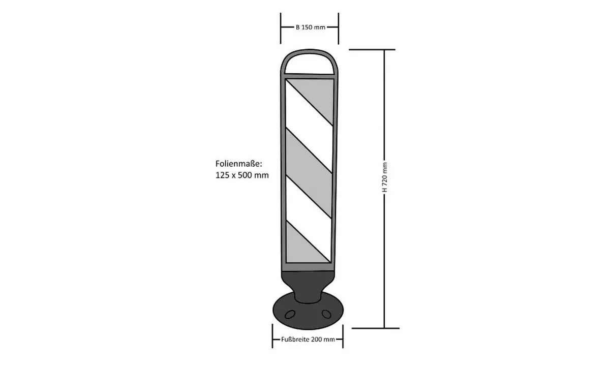 Flexible Schraffenbake Stand-Up, Br.150 x H.700 mm, beide Seiten rechtsweisend, mit rundem Standfuß für Bodenverankerung