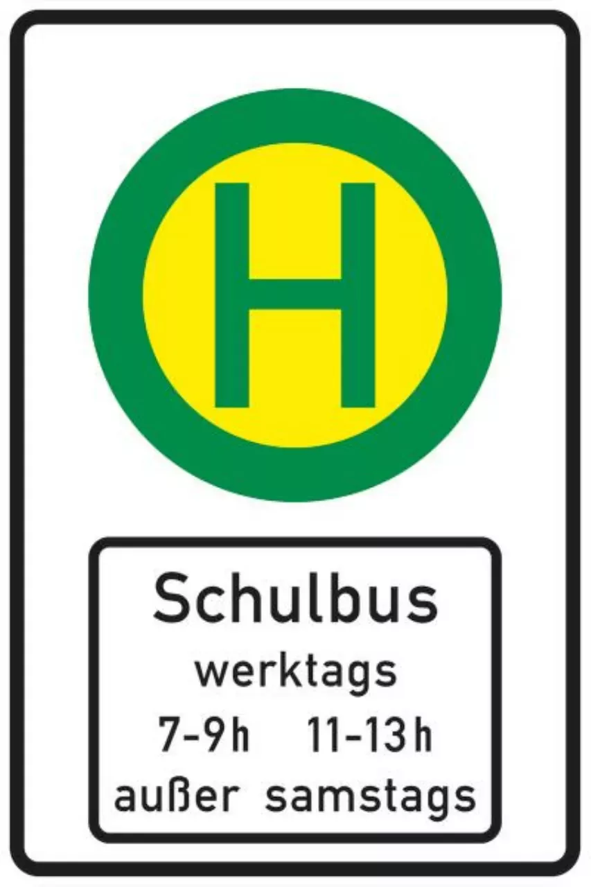 Verkehrszeichen 224-51 Schulbushaltestelle mit Zusatzzeichen 1042-36 - 900x600 2 mm RA2
