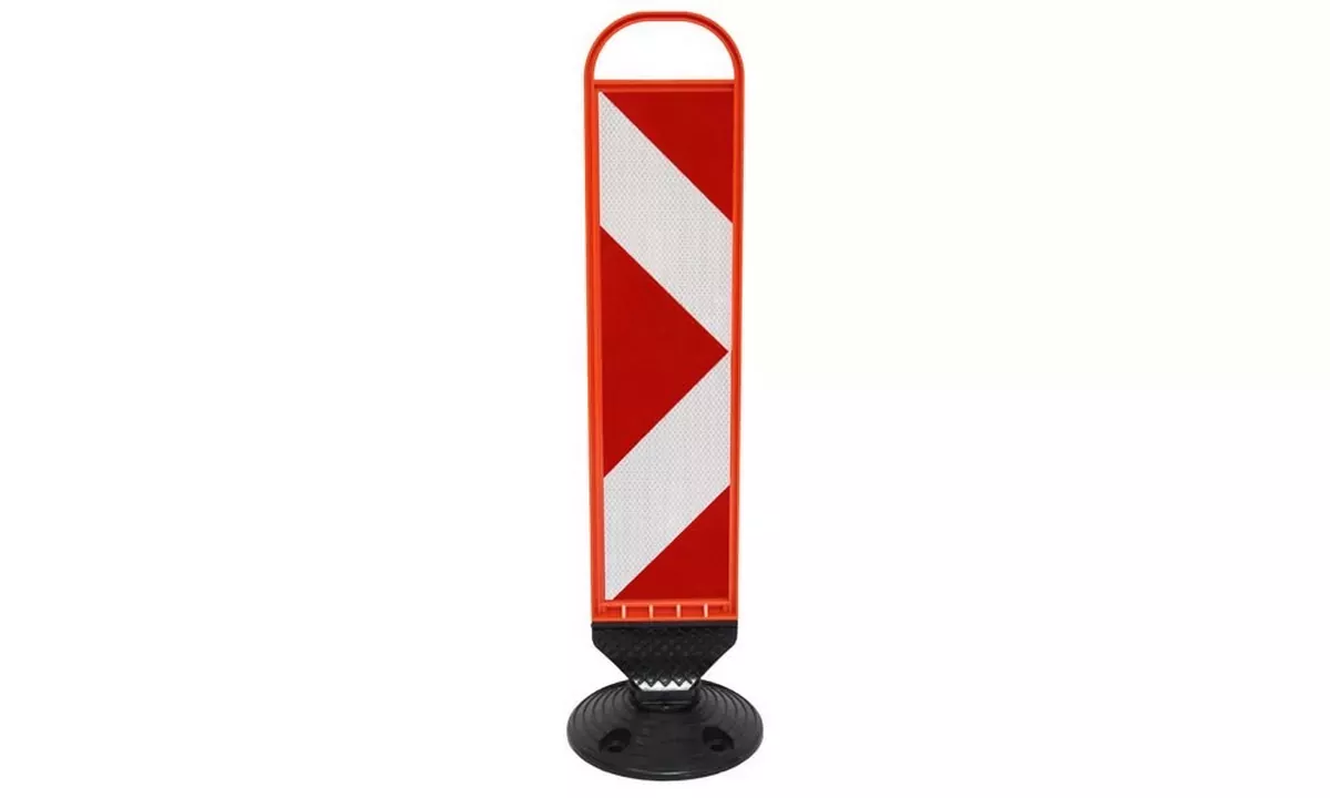 Flexible Pfeilbake Stand-Up, Br.150 x H.700 mm, eine Seite rechtsweisend und eine Seite linksweisend, mit rundem Standfuß für Bodenverankerung