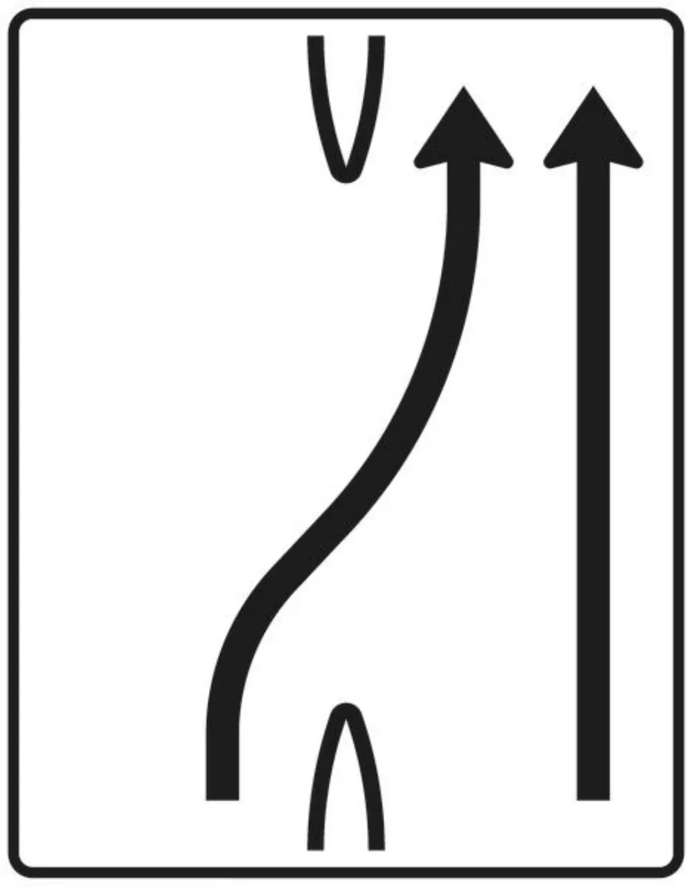 Verkehrszeichen 501-26 Überleitungstafel - ohne Gegenverkehr - einstreifig nach rechts und einstreifig geradeaus; neues Zeichen - 1600x1250 Alform RA2