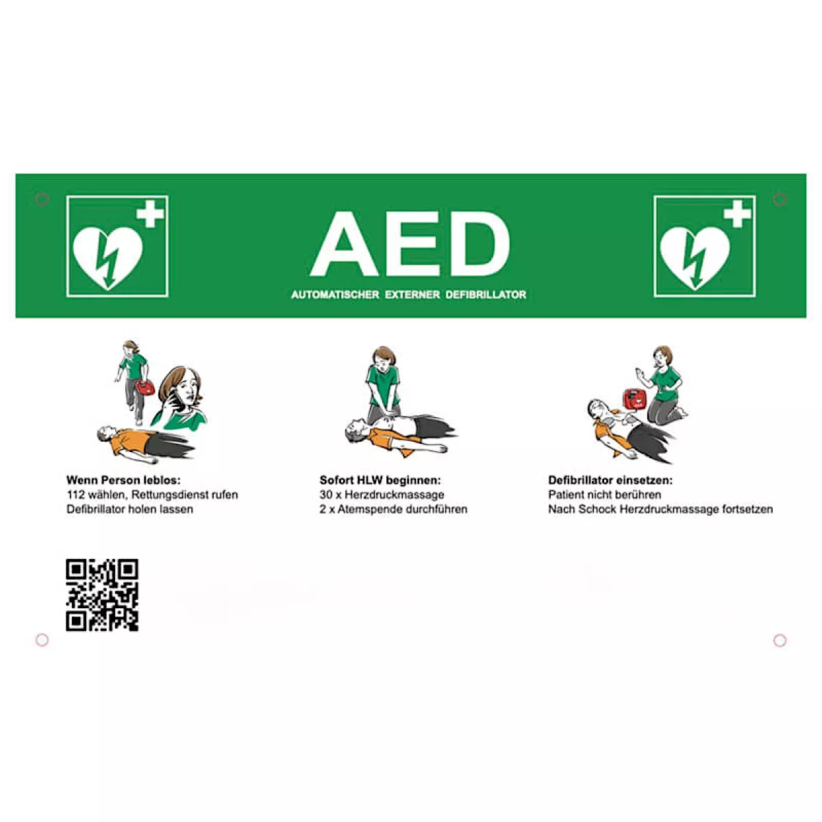 AED-Notfallschild mit Rettungshinweisen zur Montage über Rotaid Wandkasten