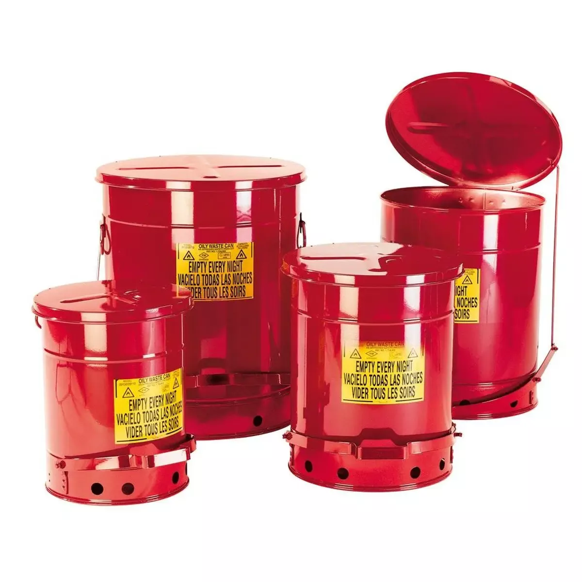 Entsorgungsbehälter aus Stahl,Volumen 80 Liter, Farbe rot,Durchm.xH 467x595 mm, mit Fußpedal
